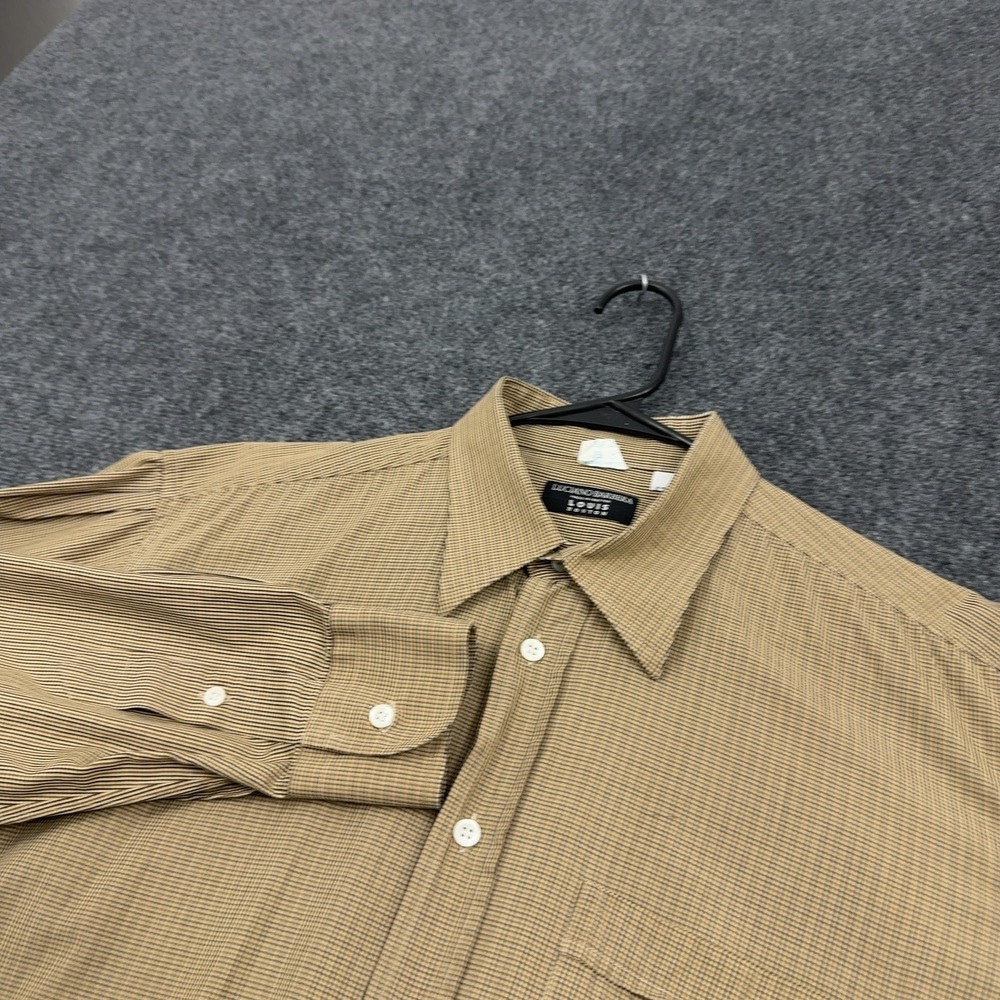 Luciano Barbera Shirt Mens 42IT Tan Cotton Check Button Down Classic Luxury